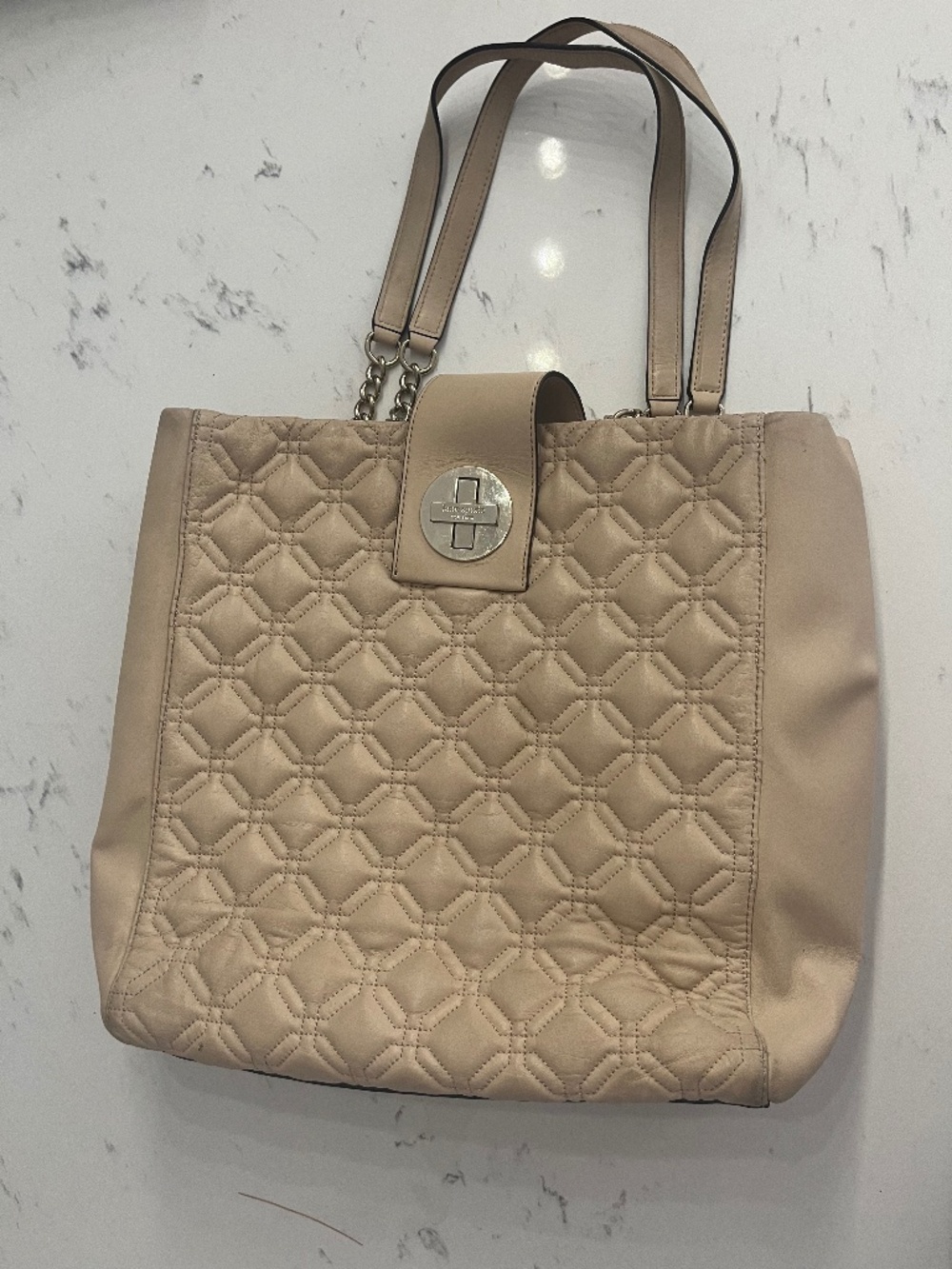Kate Spade Beige Quilted Leather Shoulder Tote Bag